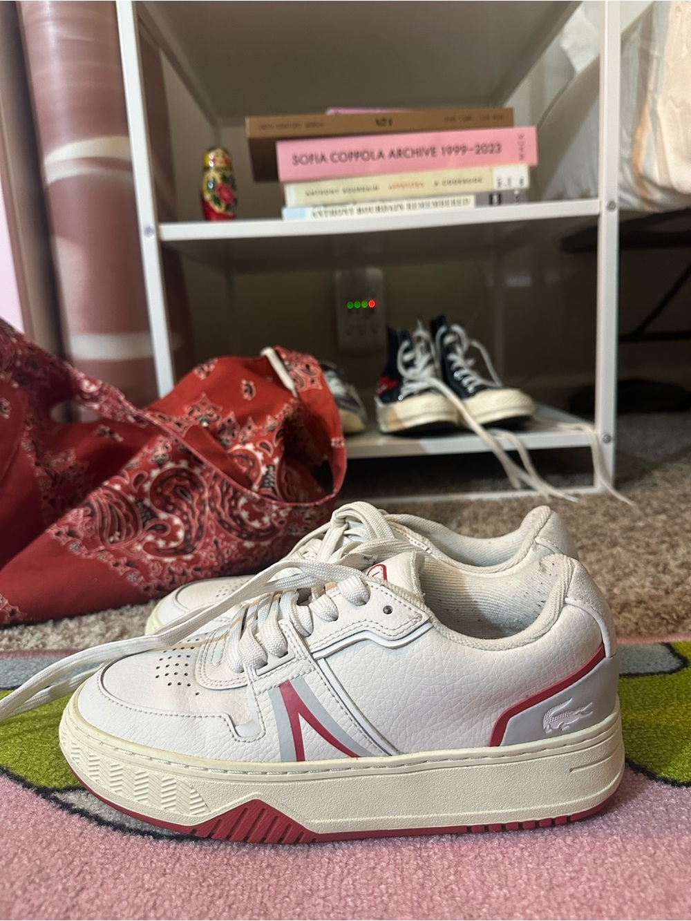 Lacoste White Leather Sneakers with Red Accent